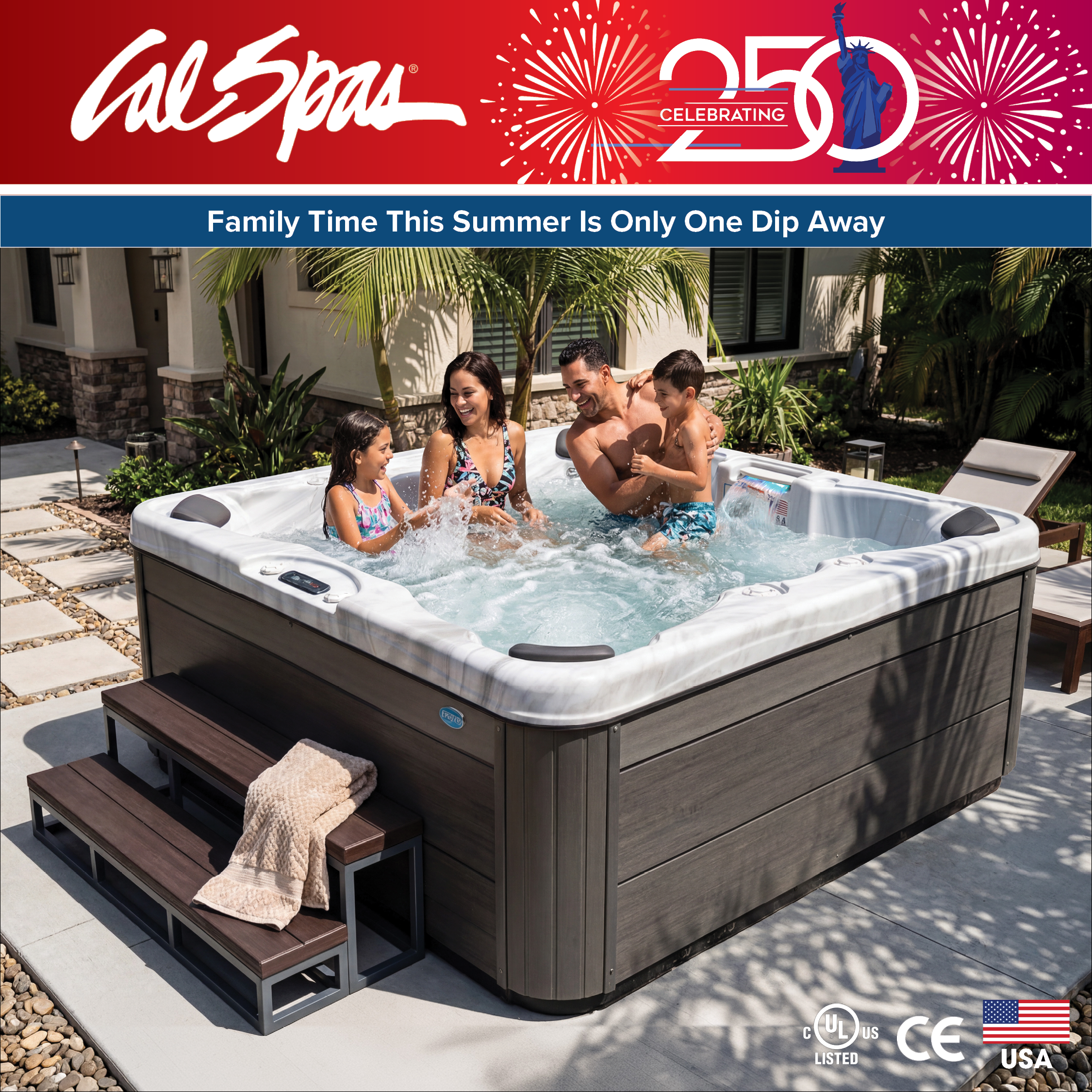 Calspas hot tub being used in a family setting - Gardena